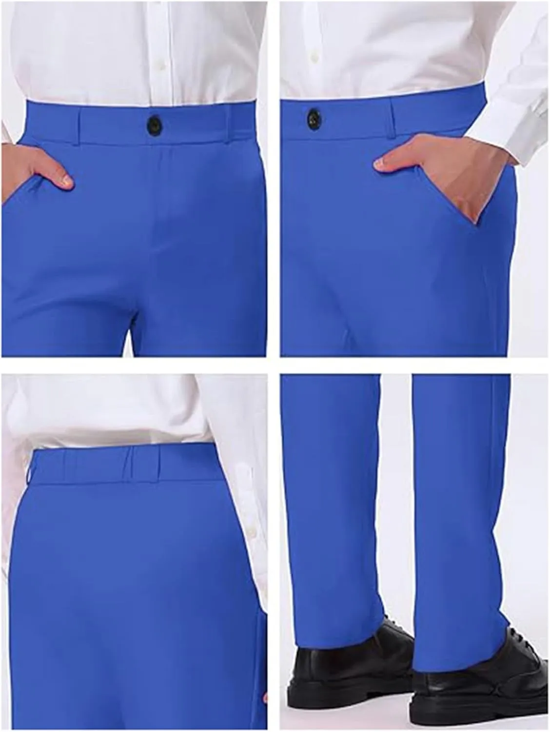 Mens Straight Leg Dress Pants Relaxed Fit Casual Business Office Work Suit Pant Expandable Waist Flat Front Trousers
