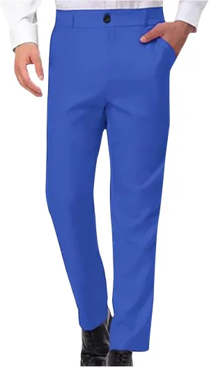 Mens Straight Leg Dress Pants Relaxed Fit Casual Business Office Work Suit Pant Expandable Waist Flat Front Trousers