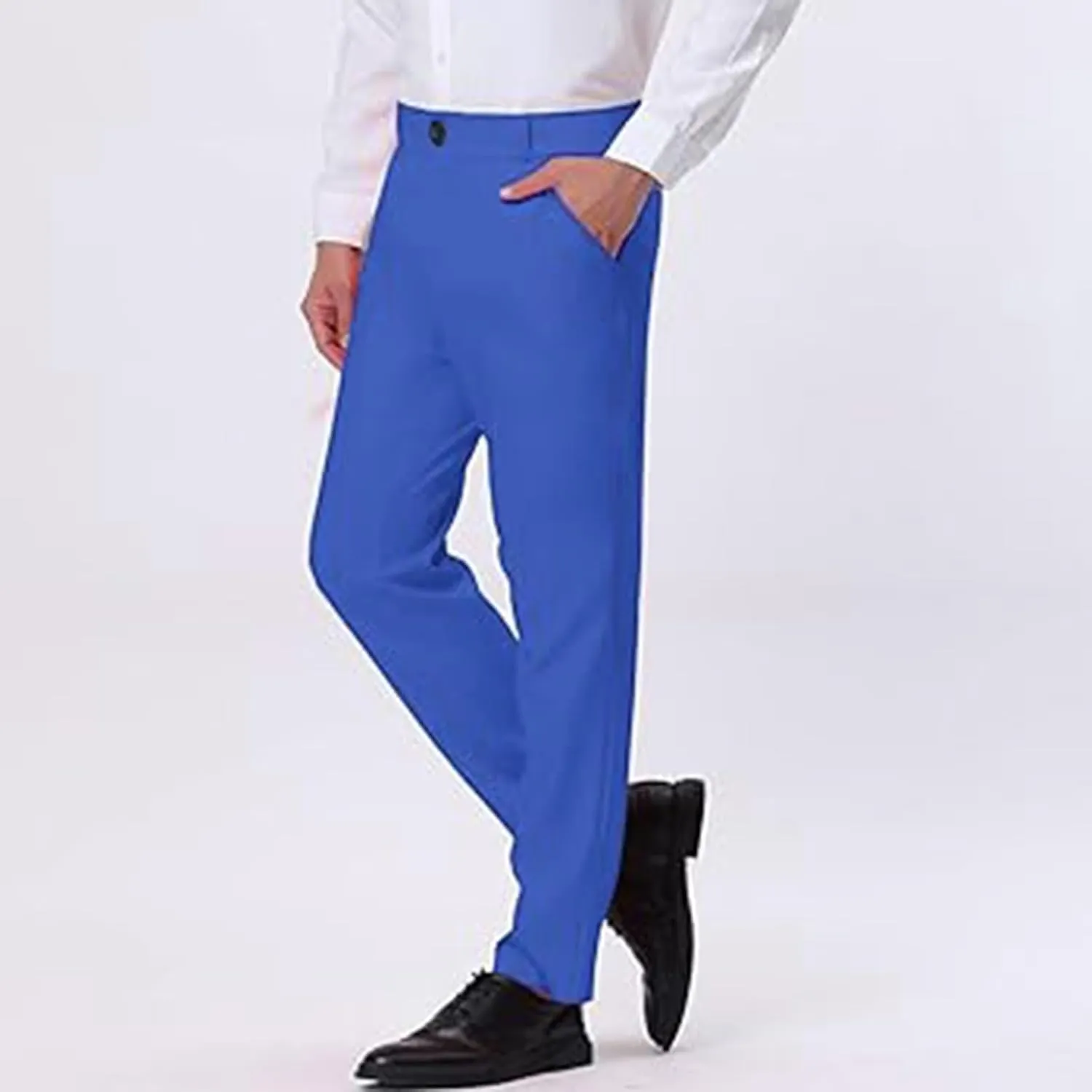 Mens Straight Leg Dress Pants Relaxed Fit Casual Business Office Work Suit Pant Expandable Waist Flat Front Trousers
