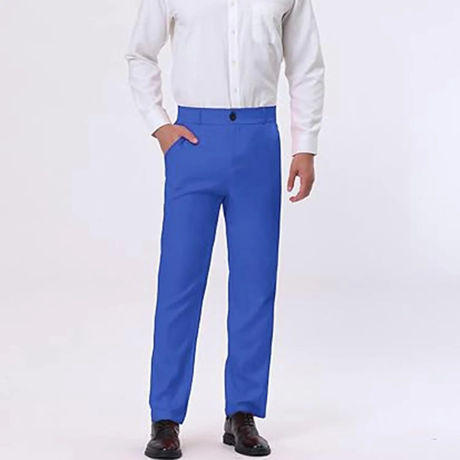 Mens Straight Leg Dress Pants Relaxed Fit Casual Business Office Work Suit Pant Expandable Waist Flat Front Trousers