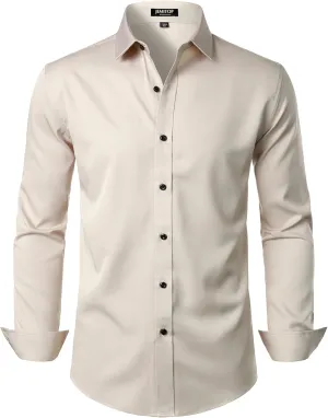 Men's Stretch Wrinkle Free Dress Shirts Formal Wedding Prom Long Sleeve Slim Fit Button Down Shirt