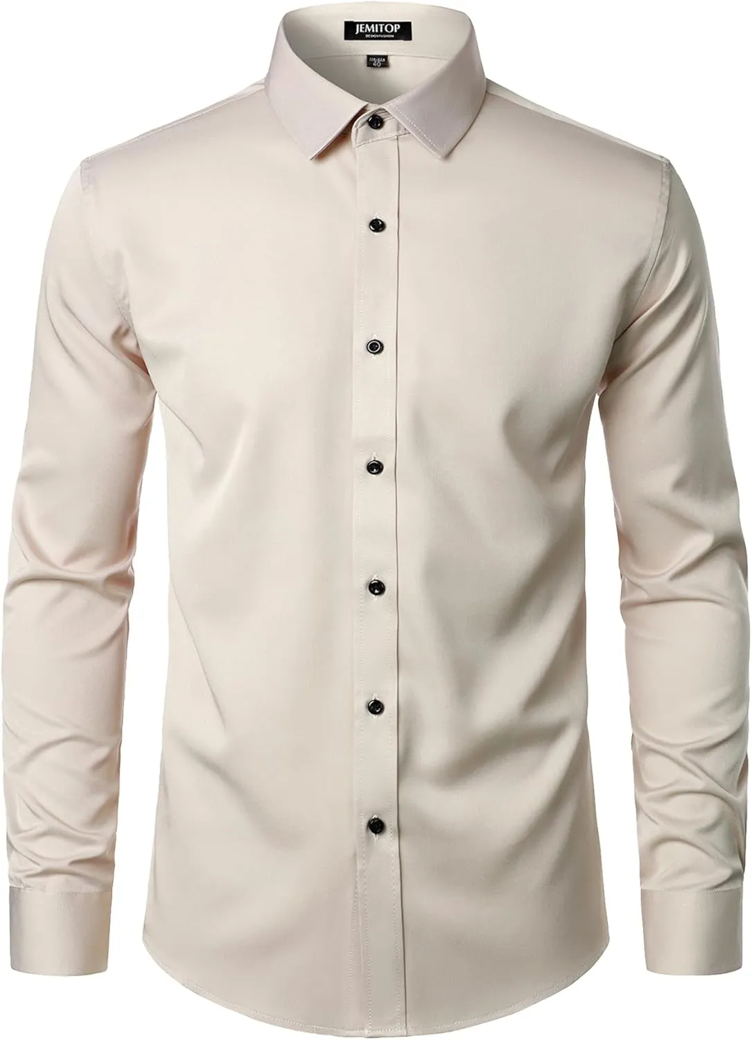 Men's Stretch Wrinkle Free Dress Shirts Formal Wedding Prom Long Sleeve Slim Fit Button Down Shirt