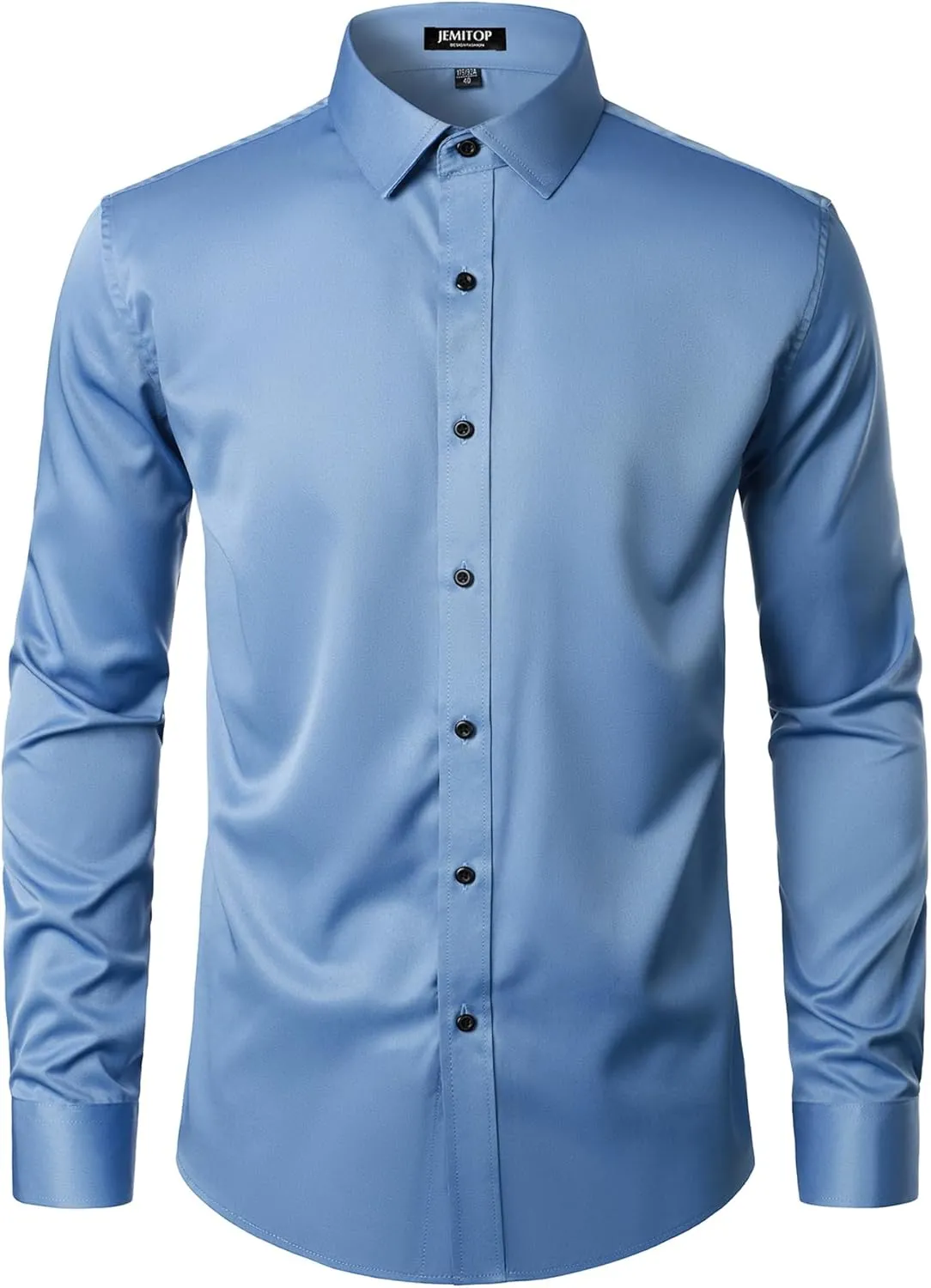 Men's Stretch Wrinkle Free Dress Shirts Formal Wedding Prom Long Sleeve Slim Fit Button Down Shirt