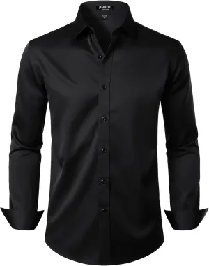 Men's Stretch Wrinkle Free Dress Shirts Formal Wedding Prom Long Sleeve Slim Fit Button Down Shirt