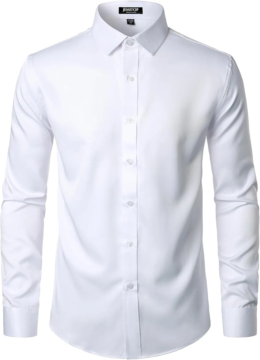 Men's Stretch Wrinkle Free Dress Shirts Formal Wedding Prom Long Sleeve Slim Fit Button Down Shirt