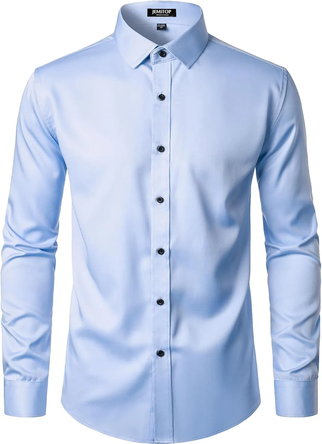 Men's Stretch Wrinkle Free Dress Shirts Formal Wedding Prom Long Sleeve Slim Fit Button Down Shirt