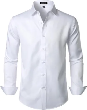 Men's Stretch Wrinkle Free Dress Shirts Formal Wedding Prom Long Sleeve Slim Fit Button Down Shirt