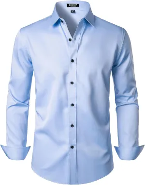 Men's Stretch Wrinkle Free Dress Shirts Formal Wedding Prom Long Sleeve Slim Fit Button Down Shirt