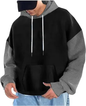 Men's Sweatshirts Hoodies Contrast Color Loose Drop Shoulder Sleeves Hoodies Casual Sports Graphic Hoodies, M-3XL