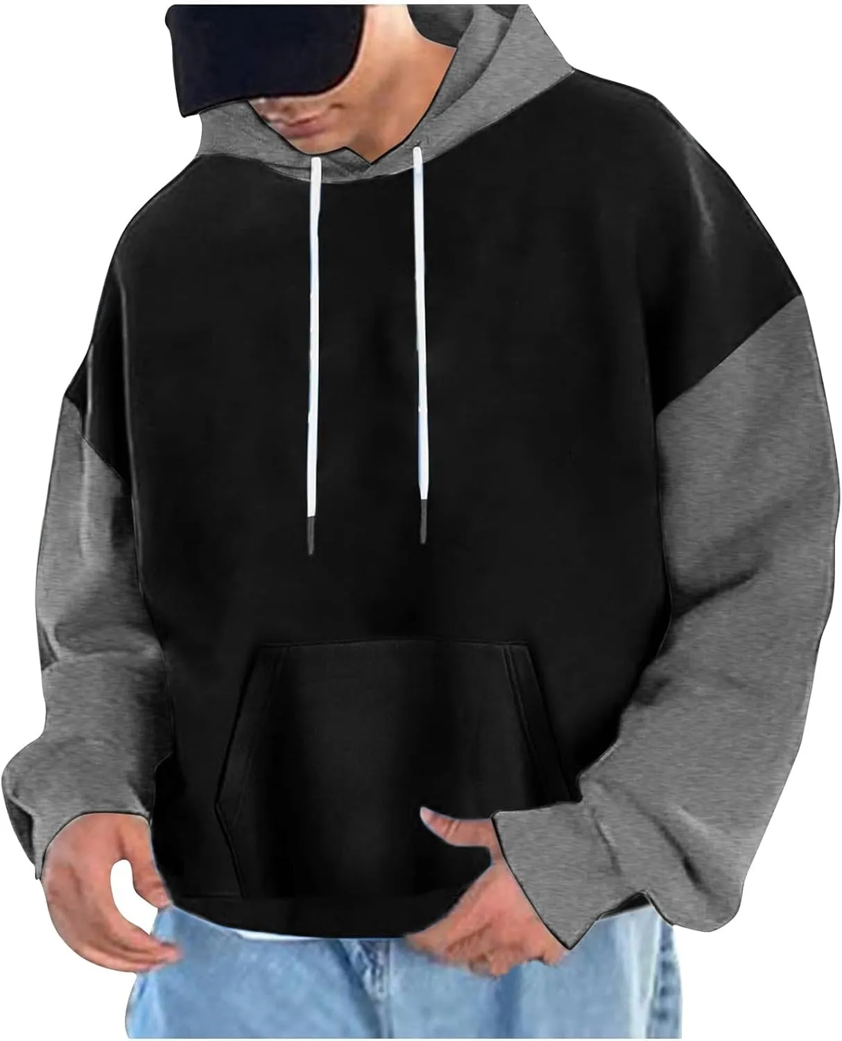 Men's Sweatshirts Hoodies Contrast Color Loose Drop Shoulder Sleeves Hoodies Casual Sports Graphic Hoodies, M-3XL