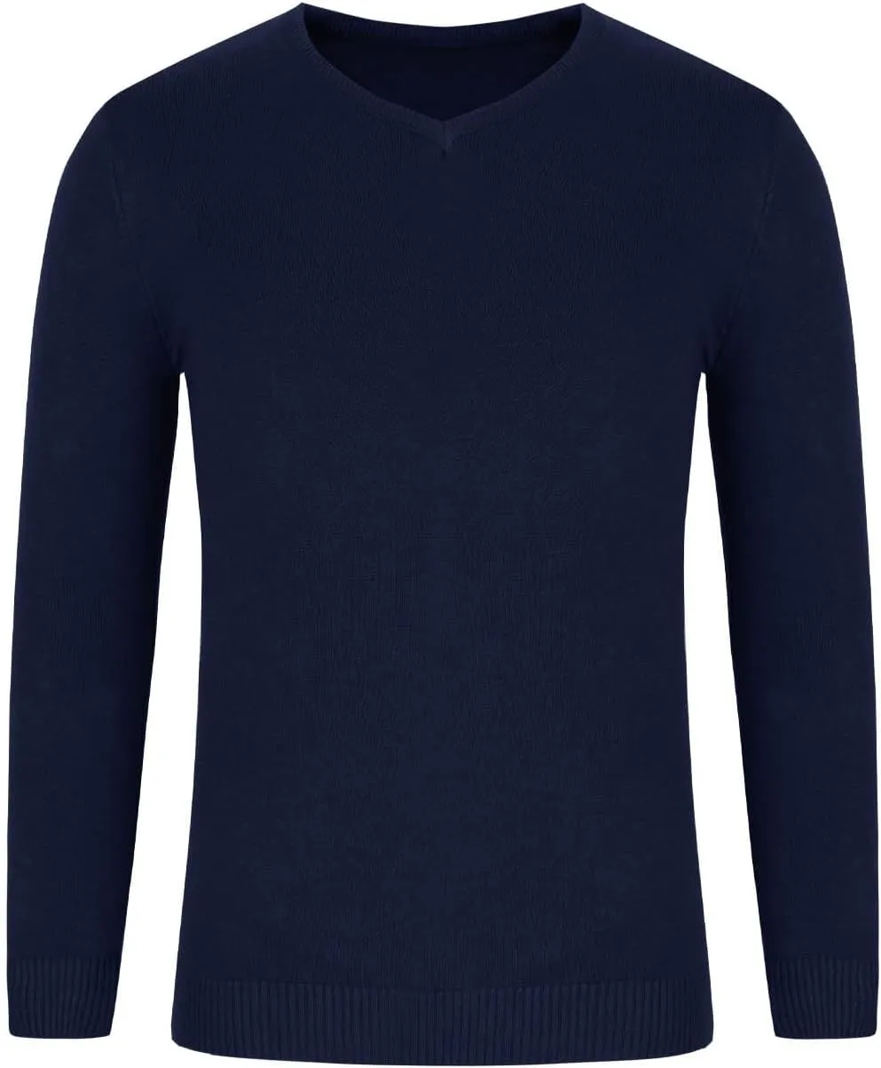 Mens V-neck Sweatshirts Casual Loose Solid Long Sleeve Base Pullover Top Classic Big and Tall Work Knit Sweater Shirt