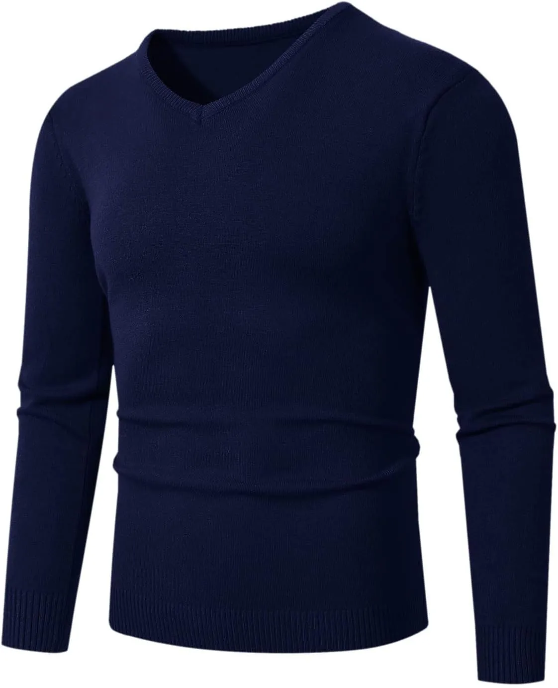 Mens V-neck Sweatshirts Casual Loose Solid Long Sleeve Base Pullover Top Classic Big and Tall Work Knit Sweater Shirt