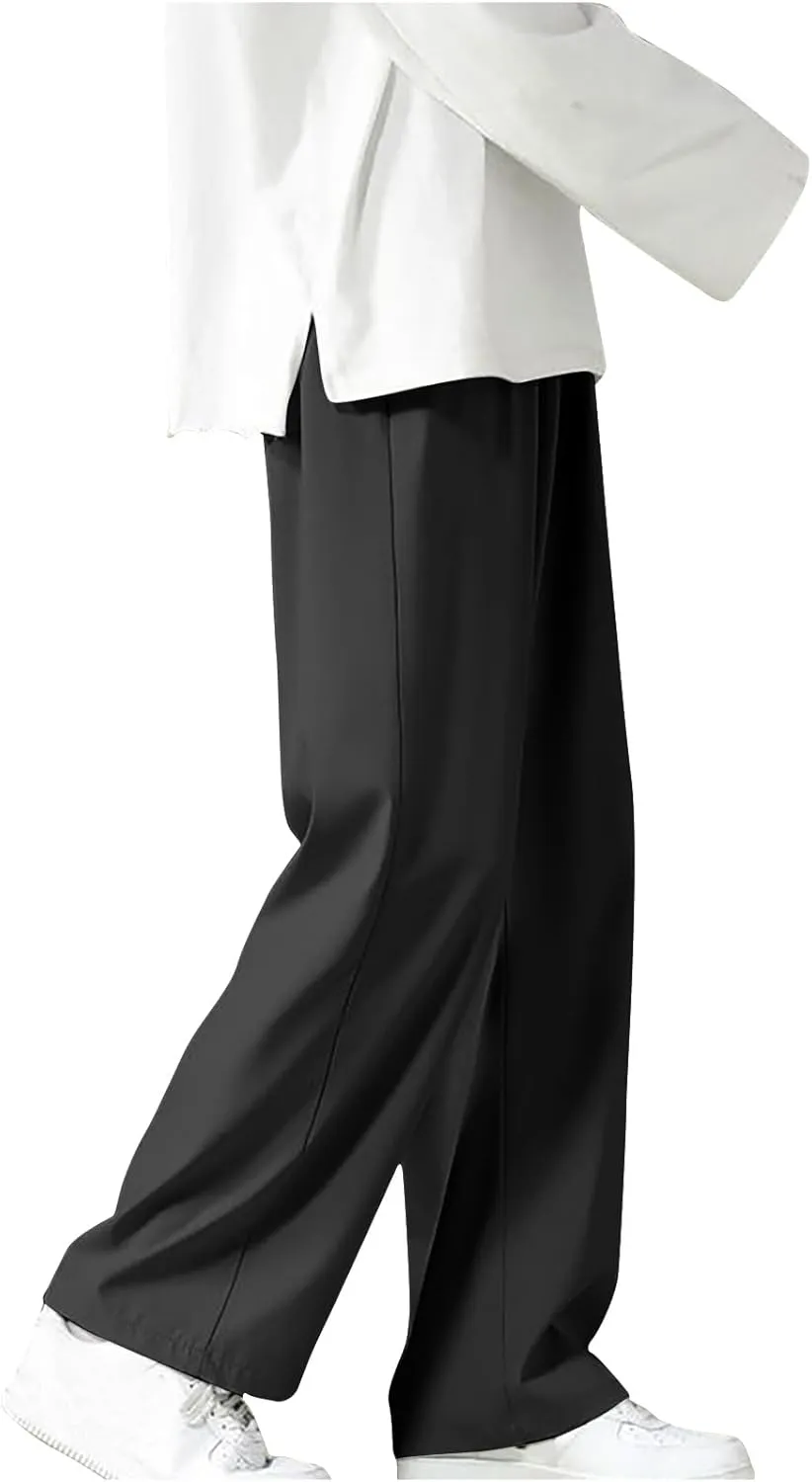 Men's Wide Leg Relaxed Pants Elastic Drawstring Casual Lounge Soft Straight Daily Street Minimalist Travel Essentials