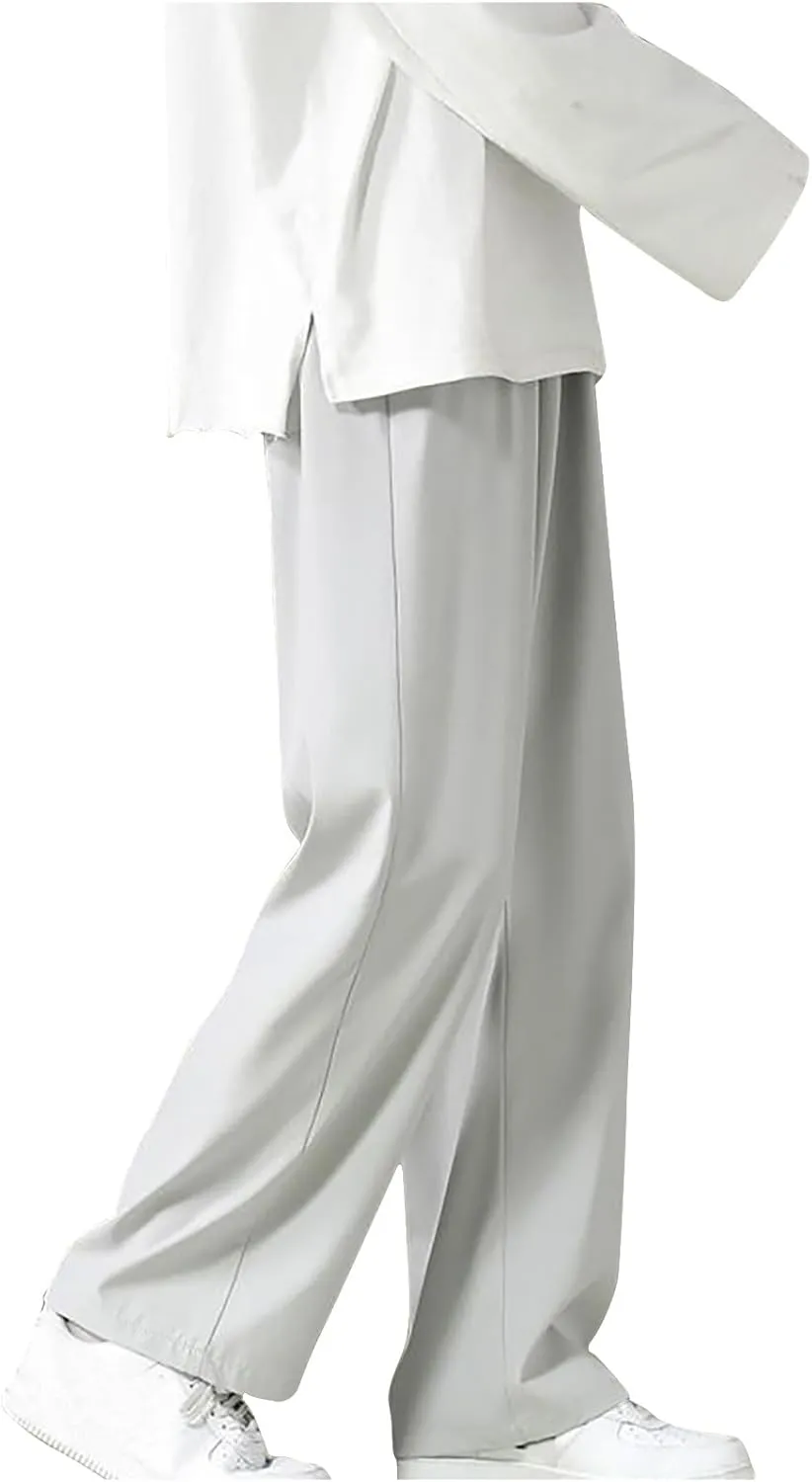 Men's Wide Leg Relaxed Pants Elastic Drawstring Casual Lounge Soft Straight Daily Street Minimalist Travel Essentials