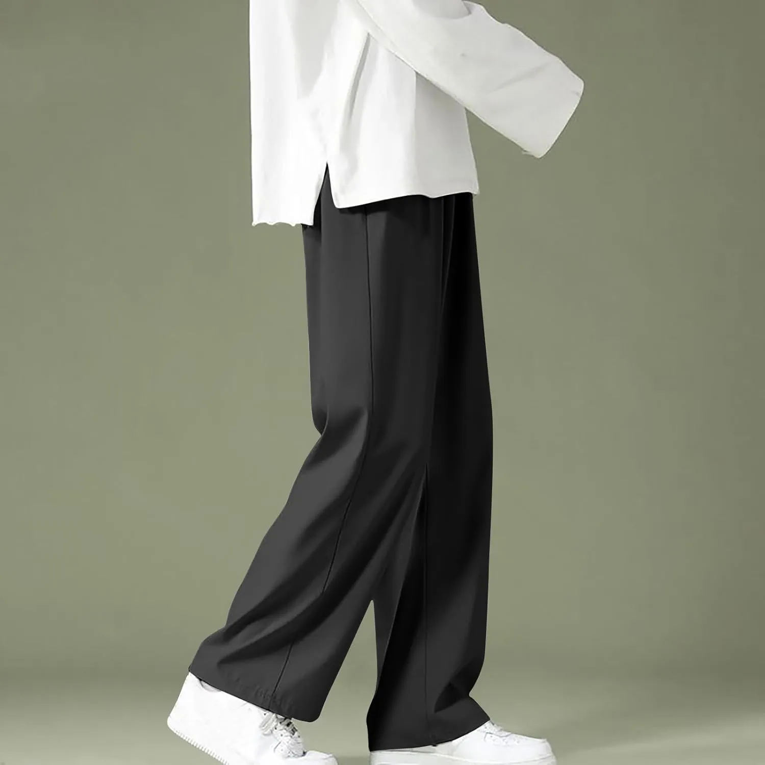 Men's Wide Leg Relaxed Pants Elastic Drawstring Casual Lounge Soft Straight Daily Street Minimalist Travel Essentials