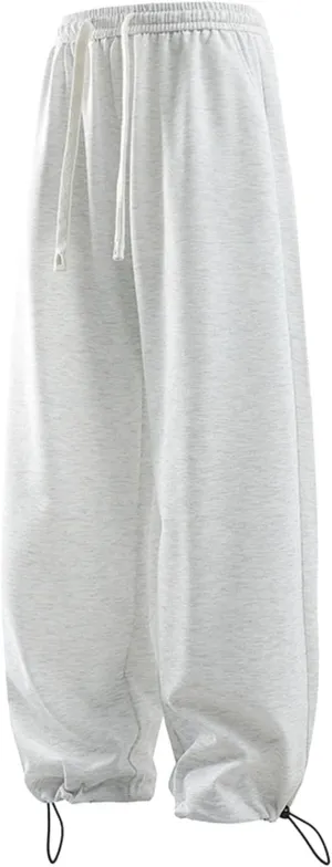 Mens Wide Leg Sweatpants Relaxed Fit Elastic Waist Drawstring Joggers Solid Straight Casual Hip Hop Pants Streetwear Trousers