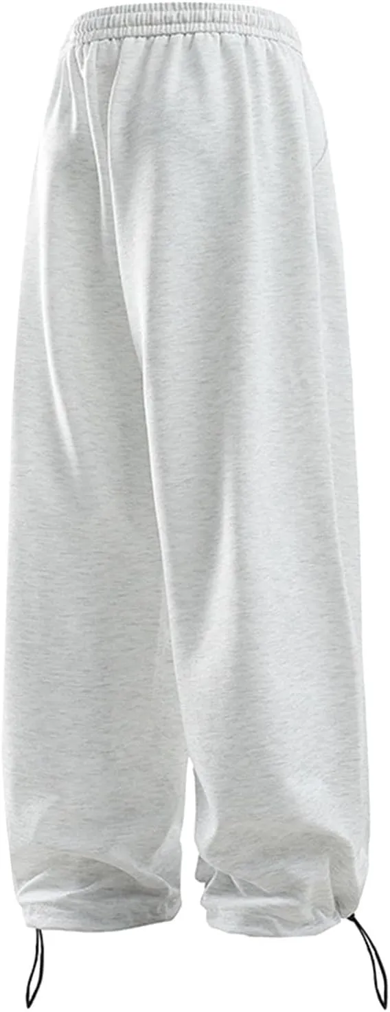Mens Wide Leg Sweatpants Relaxed Fit Elastic Waist Drawstring Joggers Solid Straight Casual Hip Hop Pants Streetwear Trousers