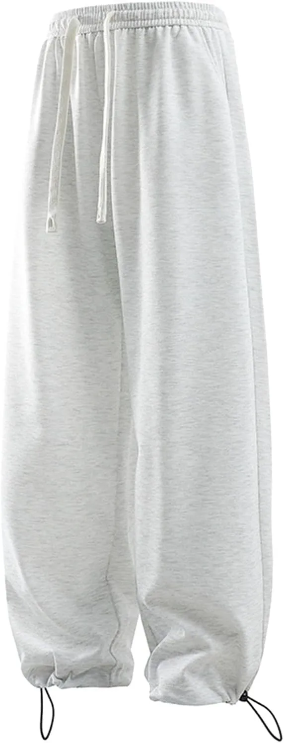 Mens Wide Leg Sweatpants Relaxed Fit Elastic Waist Drawstring Joggers Solid Straight Casual Hip Hop Pants Streetwear Trousers