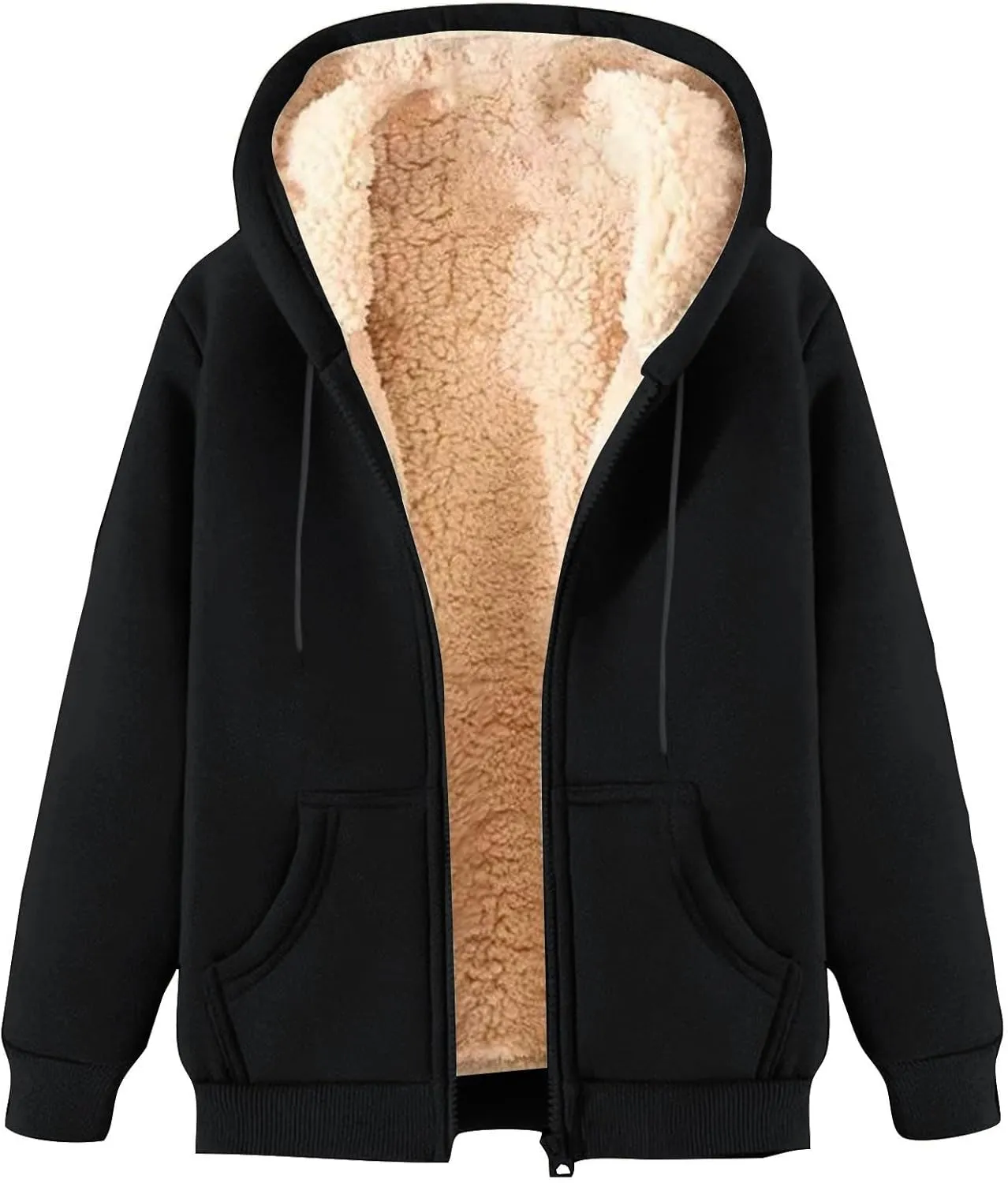 Men's Winter Fleece Thermal Jackets for Men Sherpa Lined Hoodies Full Zip Hooded Sweatshirt 2024 Fashion Casual Outwear