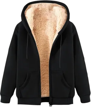Men's Winter Fleece Thermal Jackets for Men Sherpa Lined Hoodies Full Zip Hooded Sweatshirt 2024 Fashion Casual Outwear