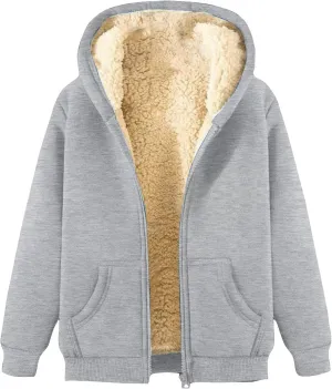 Mens Zip up Hoodie Warm Sherpa Lined Winter Jackets Casual Long Sleeve Hooded Drawstring Heavy Coats with Pockets