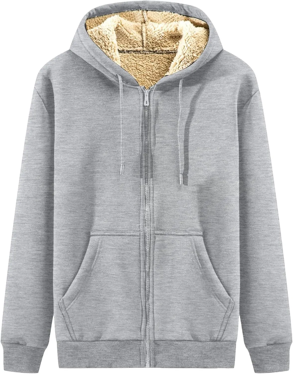 Mens Zip up Hoodie Warm Sherpa Lined Winter Jackets Casual Long Sleeve Hooded Drawstring Heavy Coats with Pockets