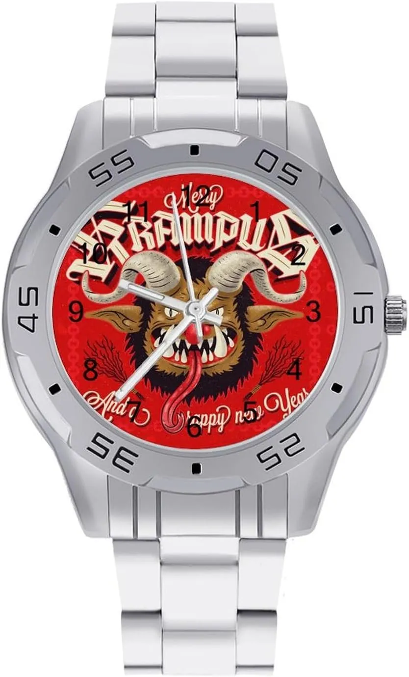 Merry Krampus Stainless Steel Metal Strap Simple Business Watches for Men Easy Reader Work Casual Watch