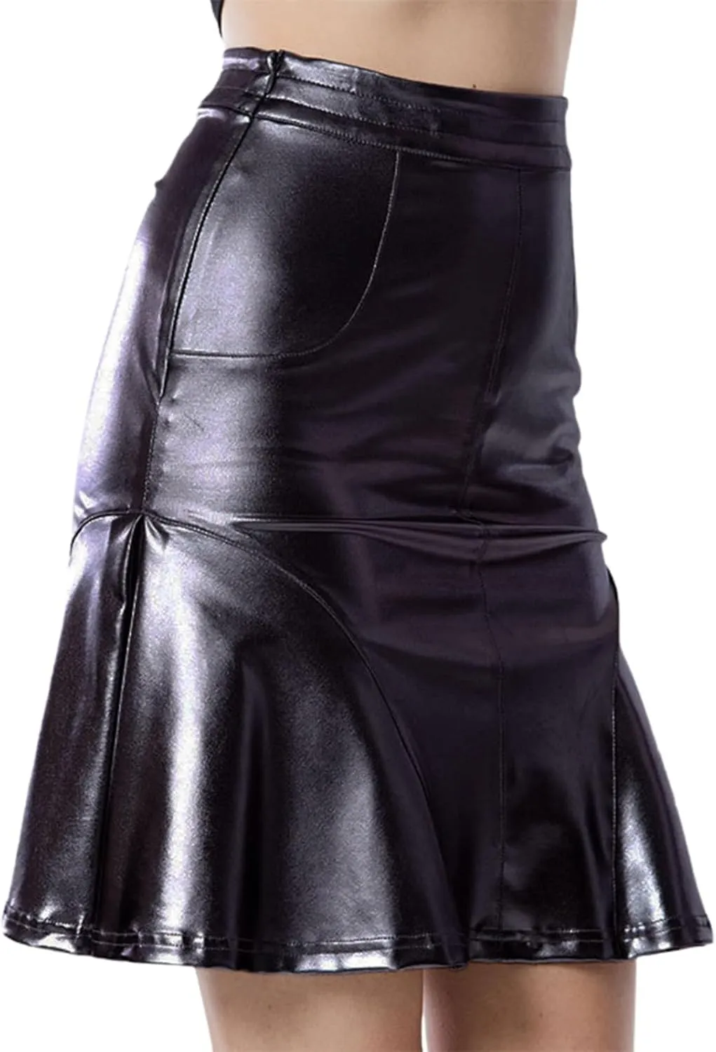 Midi Skirts for Women Spring and Summer Skirt Women's Temperament Ruffled PU Leather Skirt