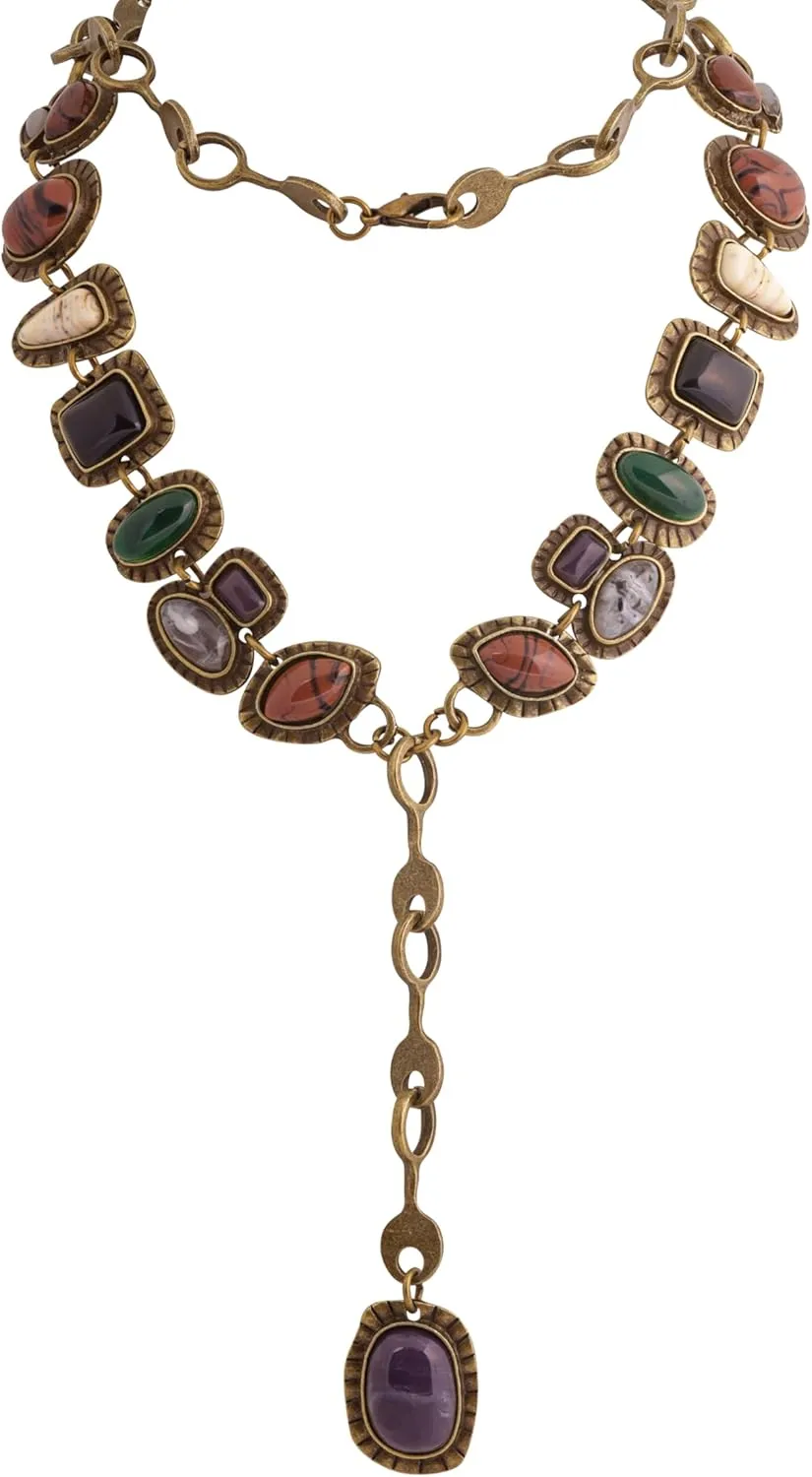 MINACHI Layered Y-Shaped Retro Stone Necklace, Boho Personality Jewelry for Women