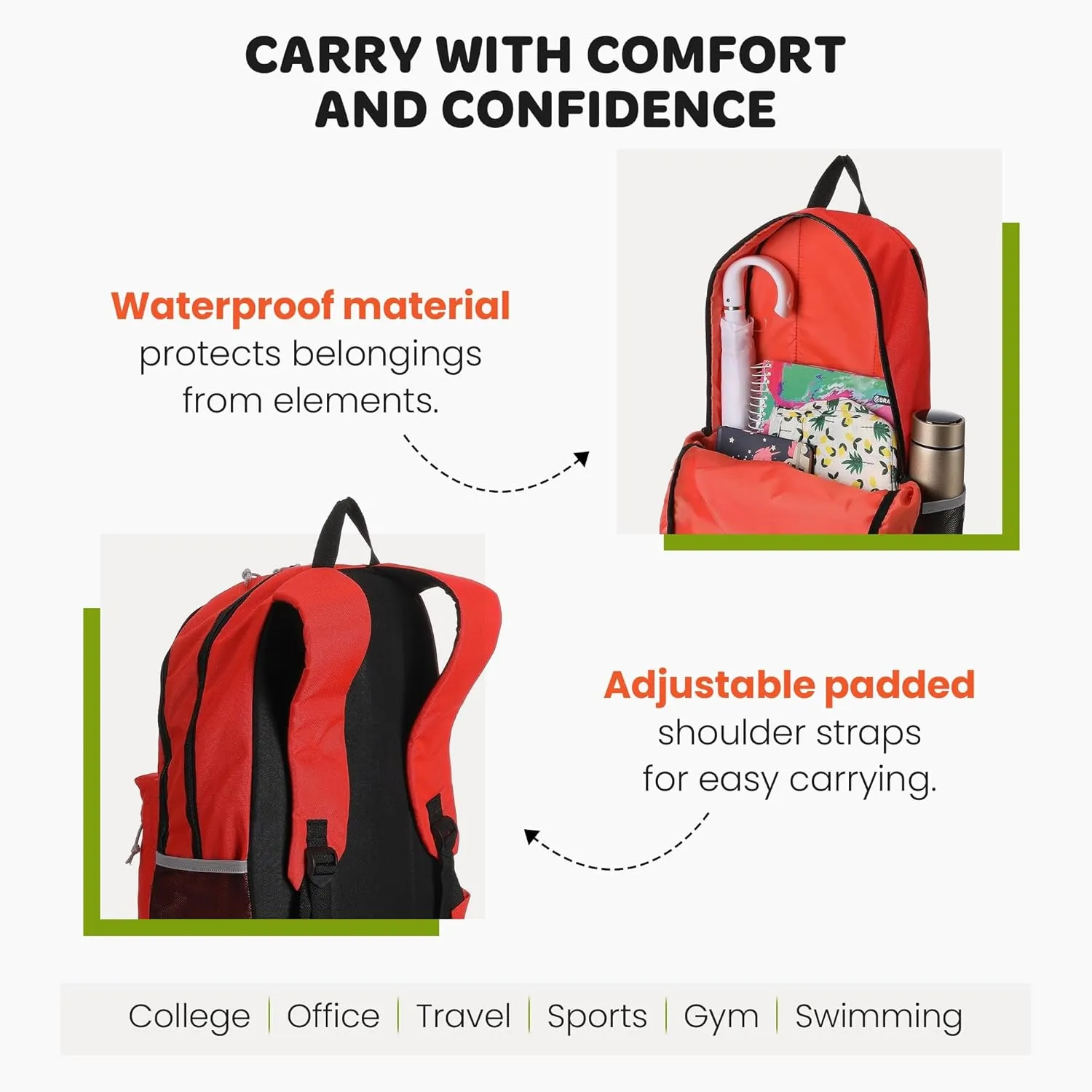 Mintra Office Backpack, Water-resistant Everyday Bag with Adjustable Straps, Unisex Backpack for Travel, College, Multi-Compartments with Secure Zippers, Dark Orange, 15L Small, 10" W x 14.17" H