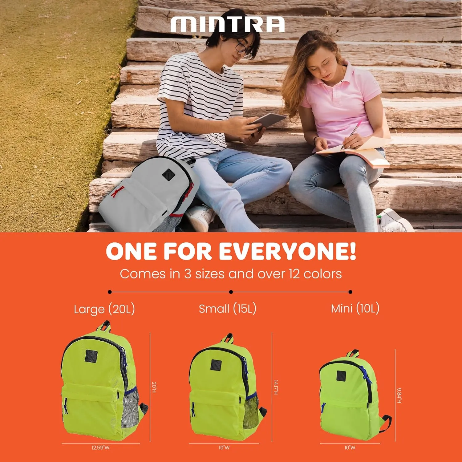 Mintra Office Backpack, Water-resistant Everyday Bag with Adjustable Straps, Unisex Backpack for Travel, College, Multi-Compartments with Secure Zippers, Dark Orange, 15L Small, 10" W x 14.17" H