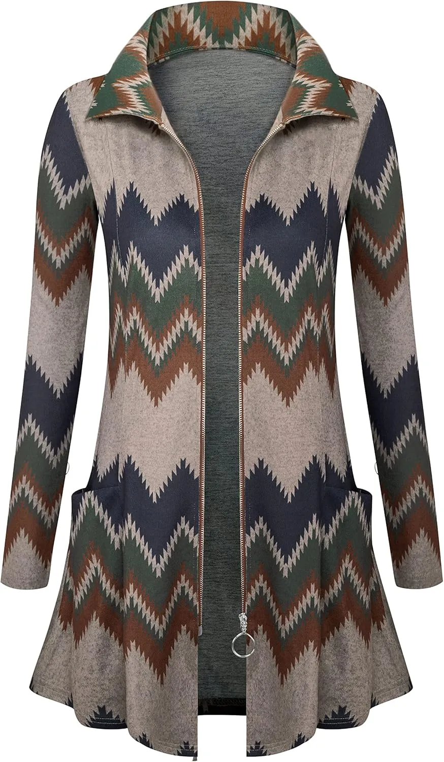 Miusey Womens Zip Up Tunic Sweatshirt Collar Neck Lightweight Long Jacket Cardigans