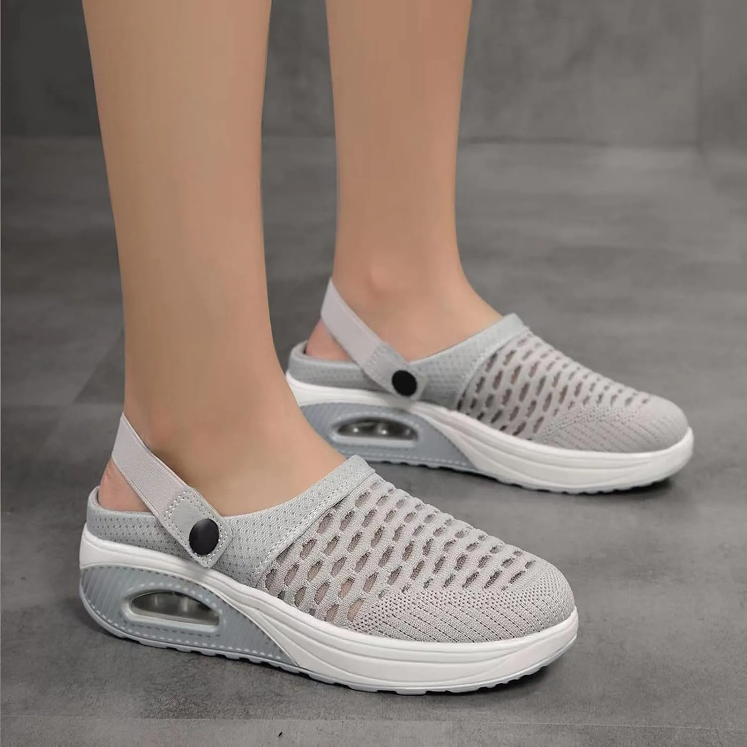 Mules Clogs for Women Orthopedic Air Cushion Wide Width Non-Slip Sneakers Adjustable Beach Shoes Outdoor Slippers Breathable Platform Mesh Sandals
