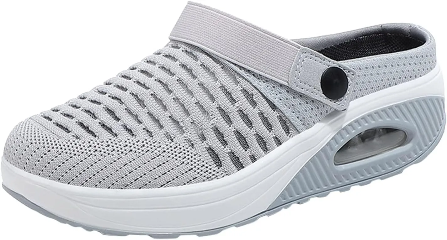 Mules Clogs for Women Orthopedic Air Cushion Wide Width Non-Slip Sneakers Adjustable Beach Shoes Outdoor Slippers Breathable Platform Mesh Sandals