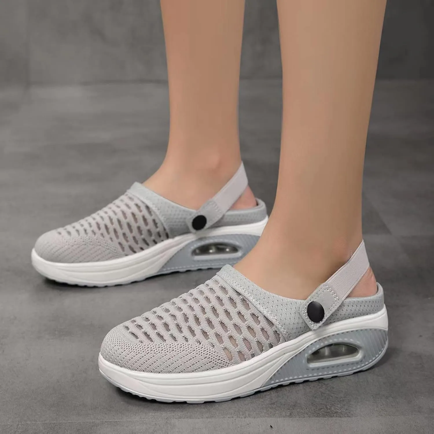 Mules Clogs for Women Orthopedic Air Cushion Wide Width Non-Slip Sneakers Adjustable Beach Shoes Outdoor Slippers Breathable Platform Mesh Sandals