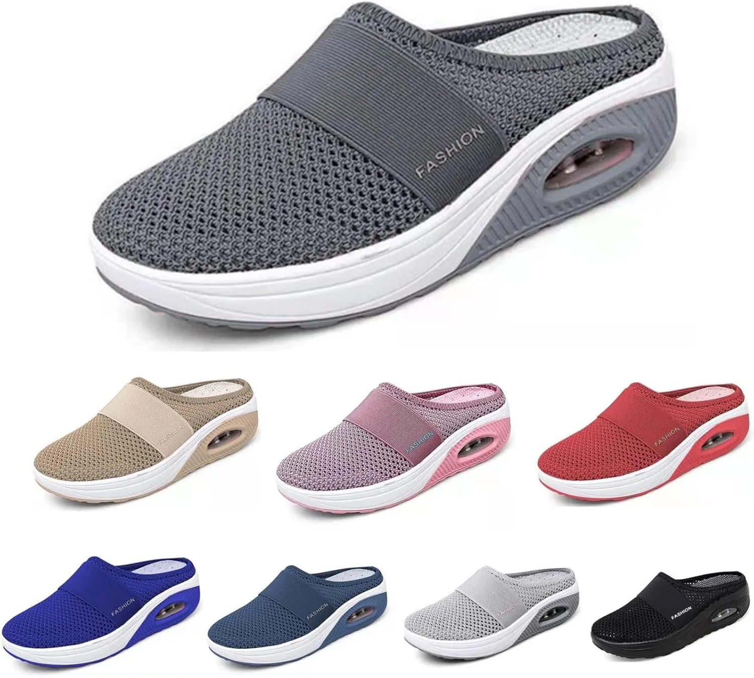 Mules for Women Backless Summer Slip-On Slides Air Cushion Orthopedic Shoes Arch-Support Diabetic Slippers Open Back Mesh Breathable Sandals