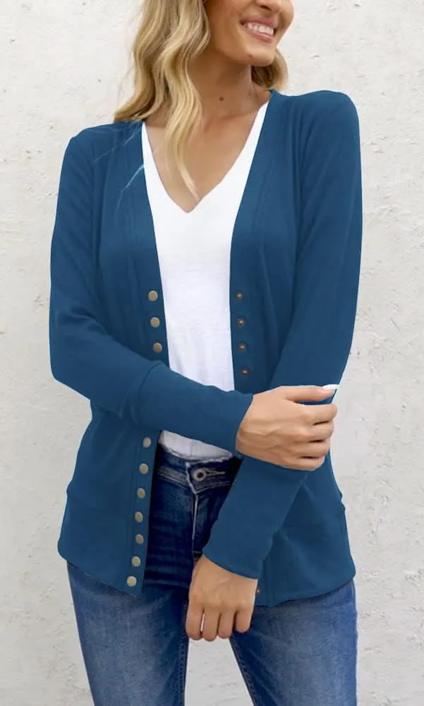 NENONA Women's Long Sleeve Lightweight Cardigans Open Front Button Down Basic Soft Outwear