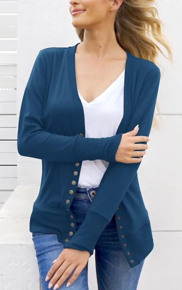 NENONA Women's Long Sleeve Lightweight Cardigans Open Front Button Down Basic Soft Outwear