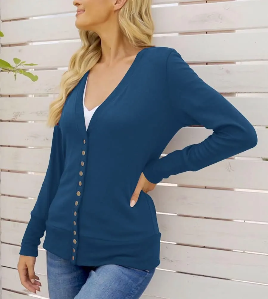 NENONA Women's Long Sleeve Lightweight Cardigans Open Front Button Down Basic Soft Outwear