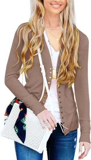 NENONA Women's Long Sleeve Lightweight Cardigans Open Front Button Down Basic Soft Outwear