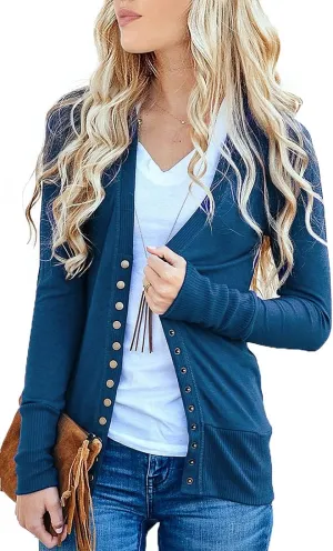 NENONA Women's Long Sleeve Lightweight Cardigans Open Front Button Down Basic Soft Outwear