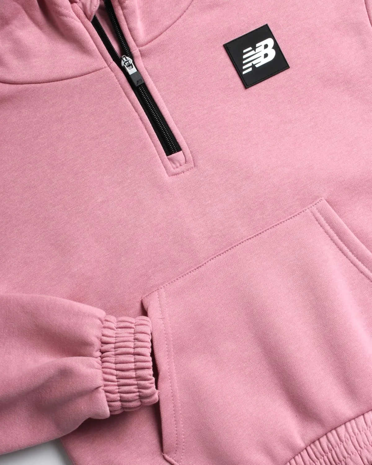 New Balance Girls' Fleece Quarter Zip Crop Hoodie Sweatshirt