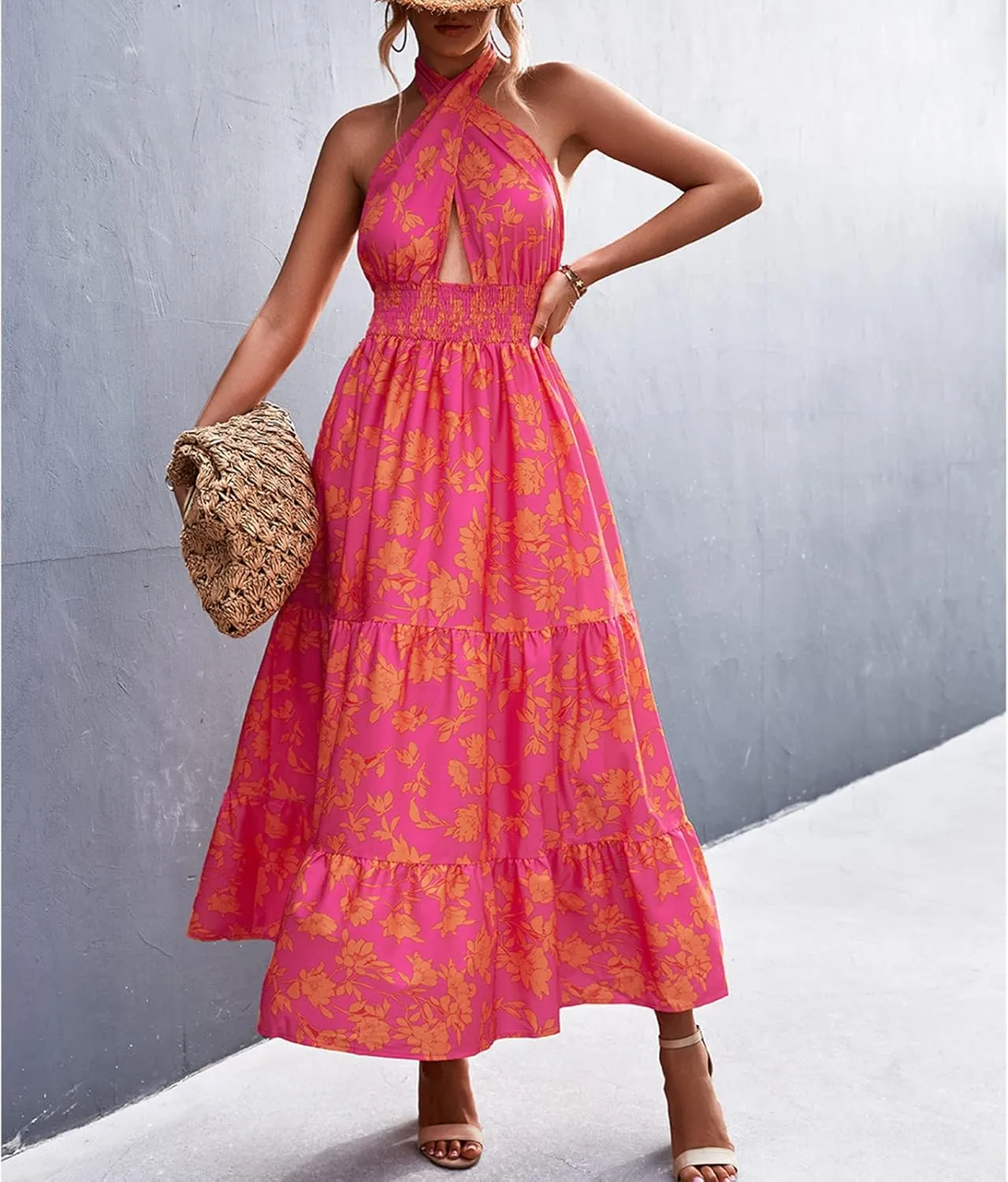 Off Shoulder Boho Floral Swing Mini Dress Summer Strapless Pleated Short Dress