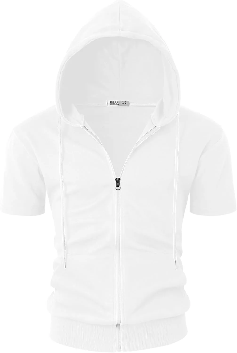 Ohoo Mens Slim Fit Zip up Hoodie Short Sleeve Thin Jacket Full Zip Sweatshirt with Kanga Pocket