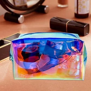 ONEART 2Pack Holographic Cosmetic Bags, Portable Iridescent Makeup Bag, Waterproof Zippered Toiletry Bags for Travel Makeup Brush Holder, Women Organizer Bag Cases