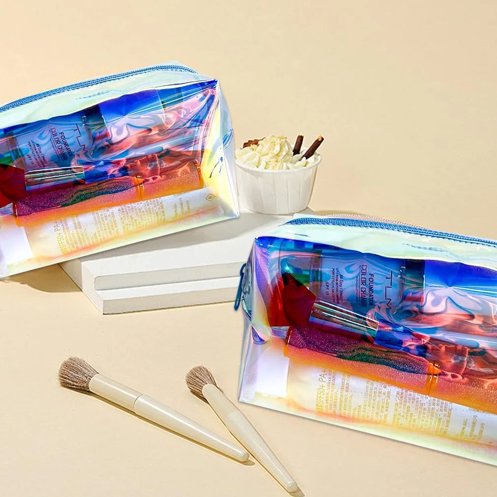 ONEART Holographic Iridescent Cosmetic Bag,Portable Waterproof Cosmetic Makeup Pouch with Zipper, Toiletry Bag for Women,Laser Cosmetic Bags for Travel