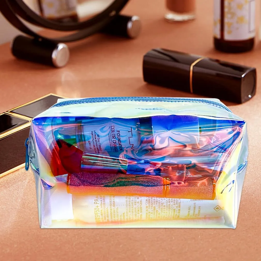 ONEART Holographic Iridescent Cosmetic Bag,Portable Waterproof Cosmetic Makeup Pouch with Zipper, Toiletry Bag for Women,Laser Cosmetic Bags for Travel