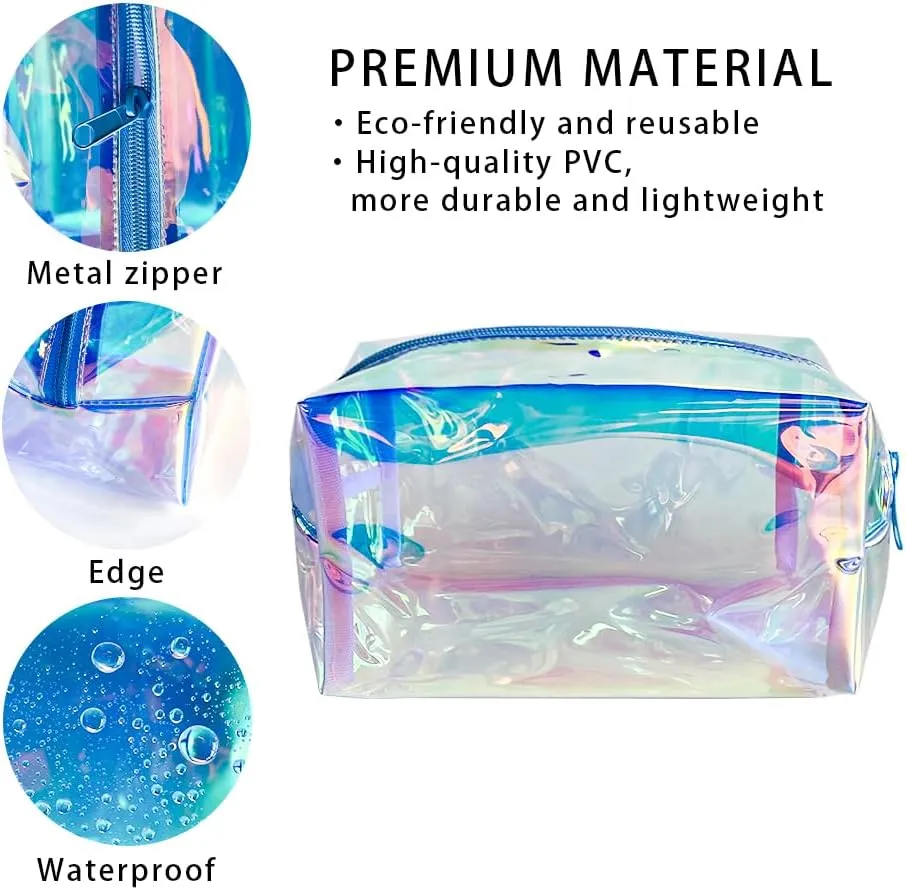 ONEART Holographic Iridescent Cosmetic Bag,Portable Waterproof Cosmetic Makeup Pouch with Zipper, Toiletry Bag for Women,Laser Cosmetic Bags for Travel