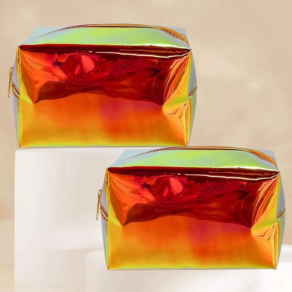 ONEART Holographic Iridescent Cosmetic Bag,Travel Toiletry Pouch,Colorful Beauty Case with Zipper for Women,Clear Makeup Bag for Travel Women Girls