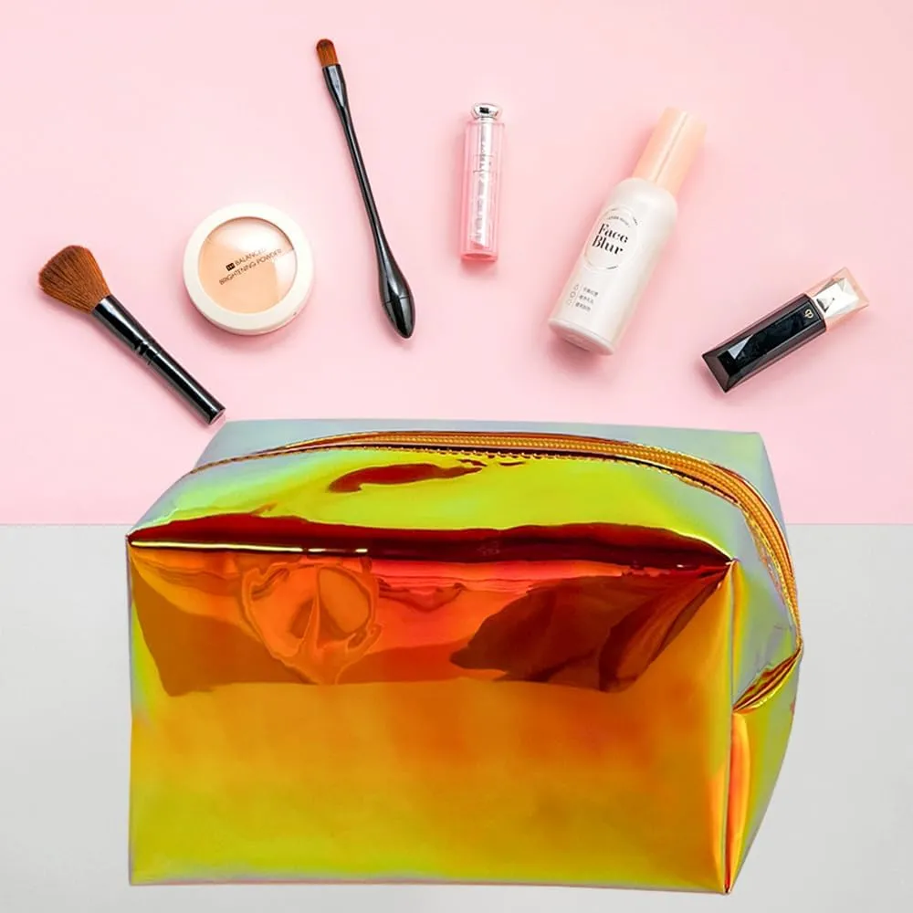 ONEART Holographic Iridescent Cosmetic Bag,Travel Toiletry Pouch,Colorful Beauty Case with Zipper for Women,Clear Makeup Bag for Travel Women Girls